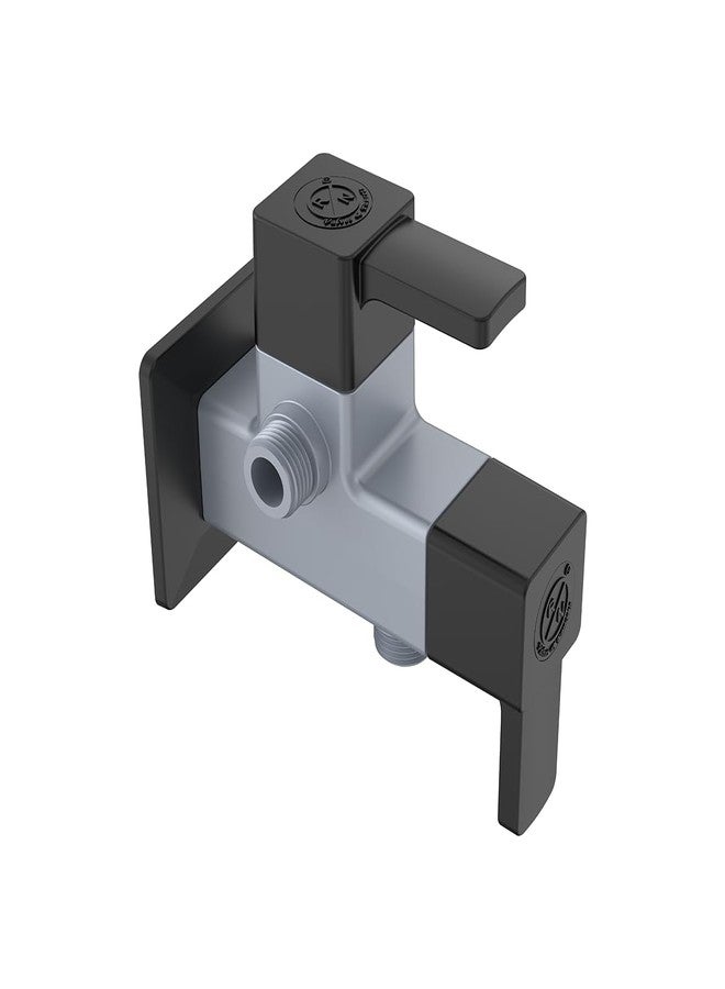 RN Superior Plastic 2 in 1 Angle Cock Valve with Wall Flange Dual Handle Faucet for Bathroom, Toilet, Washbasin | RNVIP09B15_Metallic-Grey-Black-Dual | 20mm(3/4") Cartridge